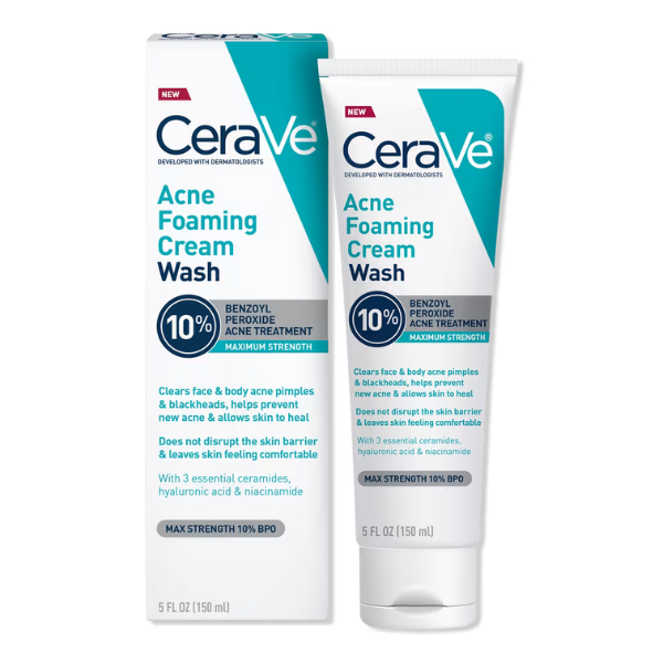 CeraVe - Maximum Strength Acne Foaming Cream Wash with 10% BPO for Face & Body 150ml